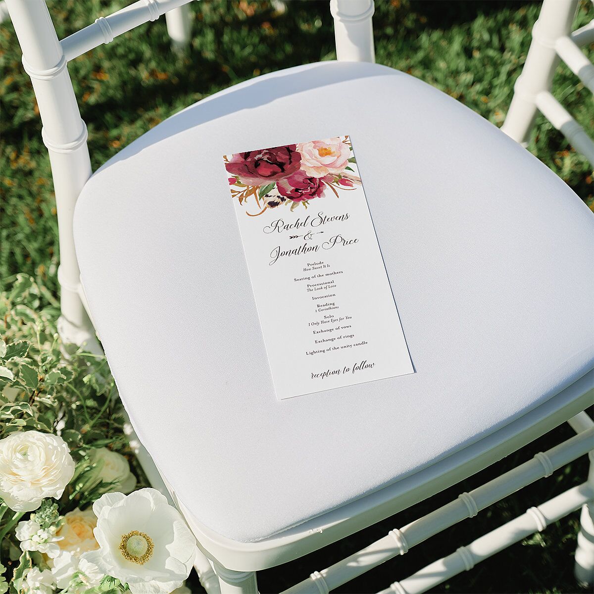 Bohemian Floral Wedding Programs Merlot Signature