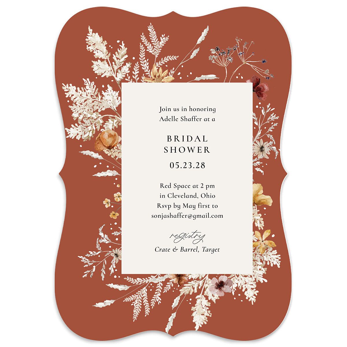 Dried Blooms Bridal Shower Invitations