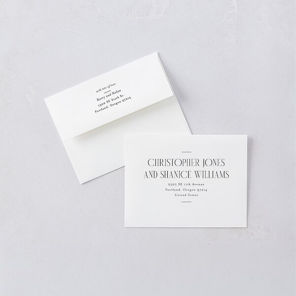 Cosmopolitan Save the Date Magnet Envelopes White Champagne Both Recipient and Return Addresses Signature Standard