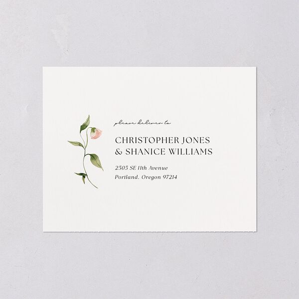 Pastel Garden All-in-One Wedding Invitations Pink Cotton Signature Light Both Recipient and Return Addresses No