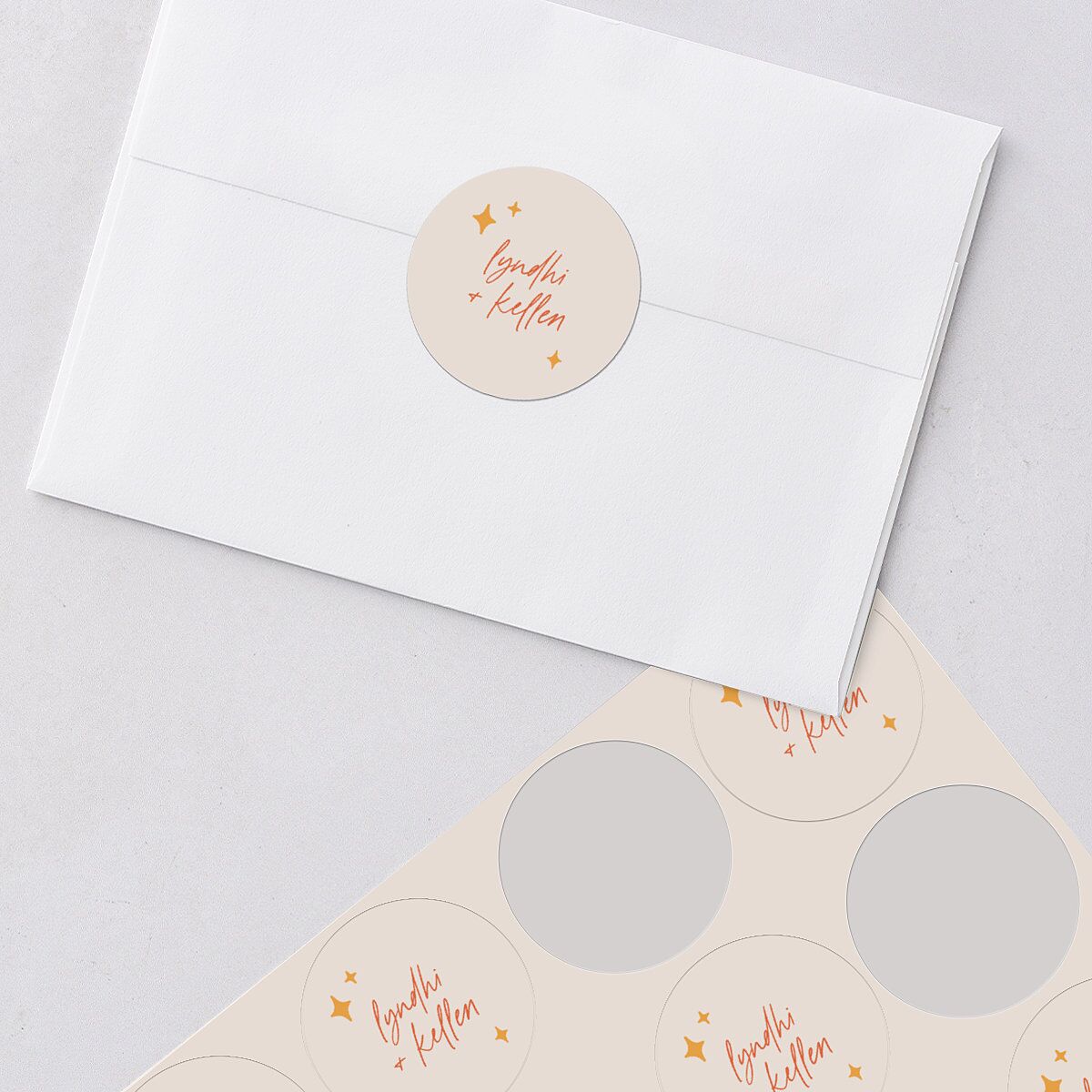 Groovy Lines Wedding Stickers Coral Pink Circle