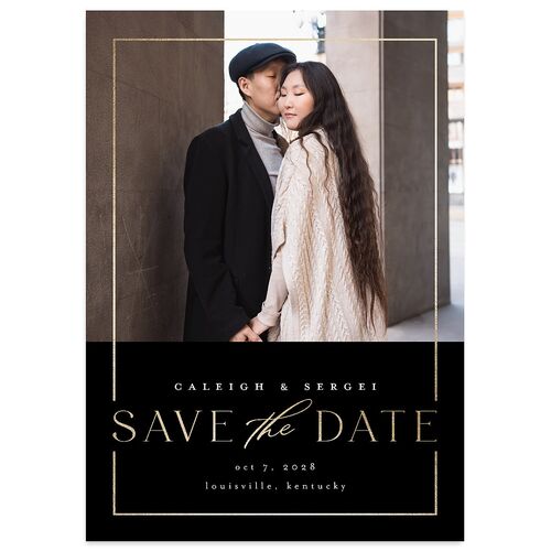 Elegant Frame Save the Date Cards Gold Licorice Signature smooth Blank No Standard