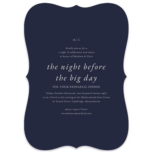 Classically Stated Rehearsal Dinner Invitations Navy Signature Blank Bracket