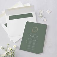 Monogram Leaves Wedding Invitations Gold Eucalyptus Signature Blank No Standard