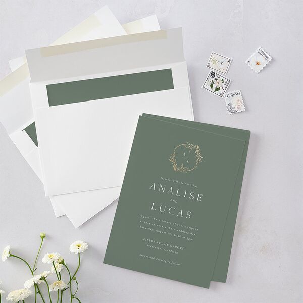Monogram Leaves Wedding Invitations Gold Eucalyptus Signature Blank No Standard