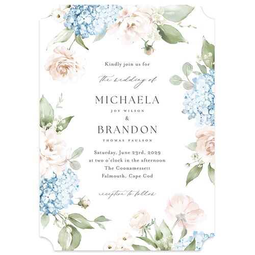 Elegant Peonies and Hydrangeas Wedding Invitations Baby Blue Signature Blank No Ticket