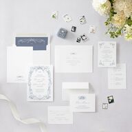 Antique Victorian Botanical Wedding Invitations Dusty Blue Signature Blank No Rounded