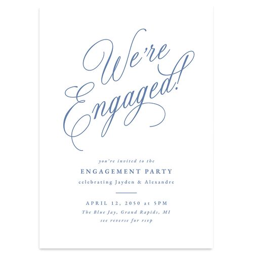 We're Engaged Calligraphy Engagement Party Invitations Sea Blue Signature Blank Standard