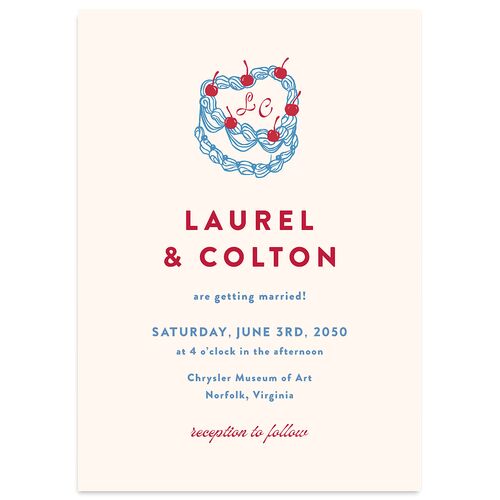 Retro Wedding Cake Wedding Invitations Crimson Signature Blank No Standard