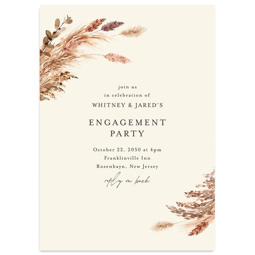 Soft Pampas Botanical Engagement Party Invitations Sepia Signature Blank Standard