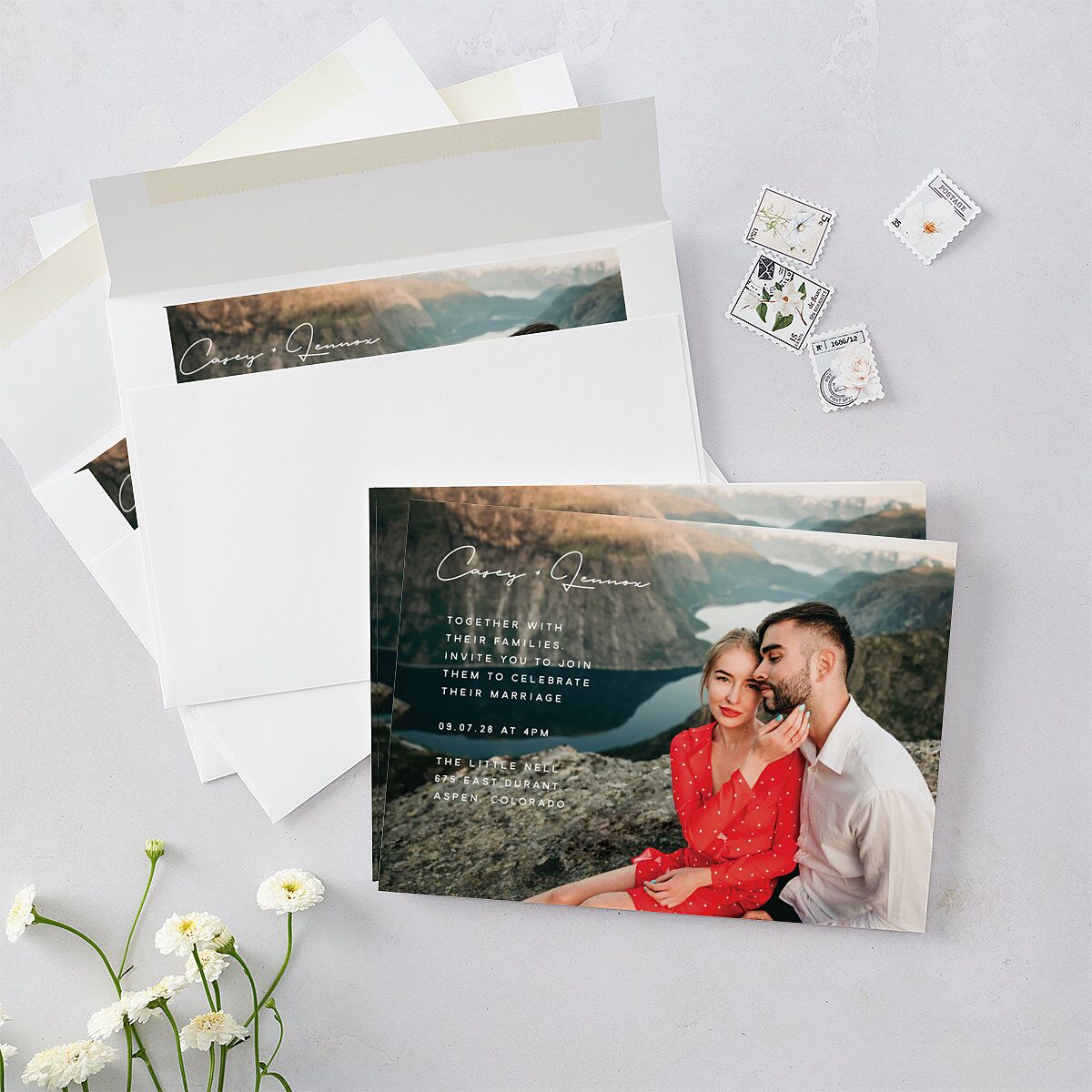 Modern Photograph Wedding Invitations Mist Signature Blank No Standard