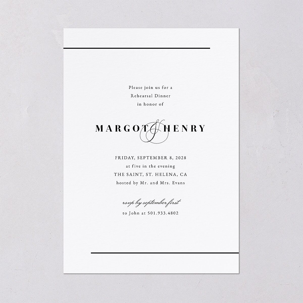 Classic Monogram Rehearsal Dinner Invitations Pure White Signature Blank
