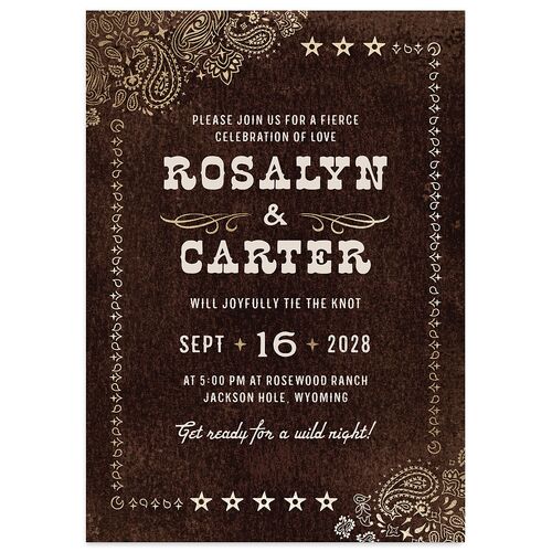 Classic Western Foil Wedding Invitations Chocolate Gold Signature Blank No Standard