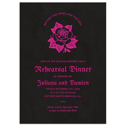 Moody Gothic Rose Rehearsal Dinner Invitations Hot Pink Signature Blank Standard