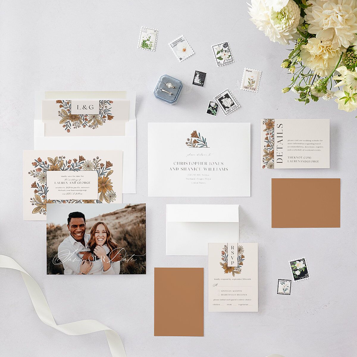 Timeless Wildflowers Save The Date Cards Terracotta Signature smooth Blank No Standard