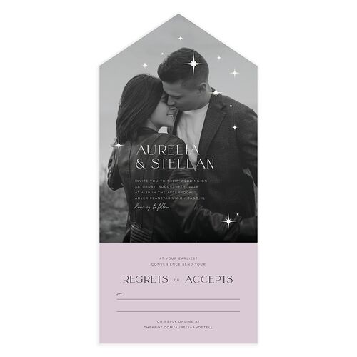 Starry Photo Foil All-in-One Wedding Invitations Purple Haze Signature Light Both Recipient and Return Addresses No