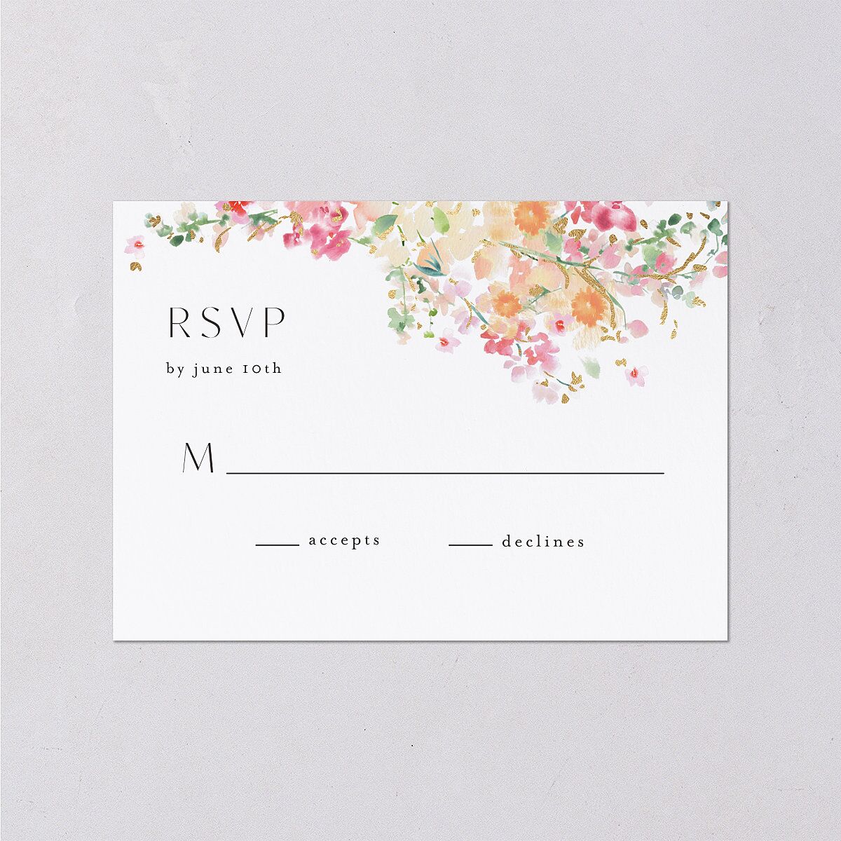 Pastel Flower Arch Foil Wedding Response Cards Gold Pink Cotton Signature Standard