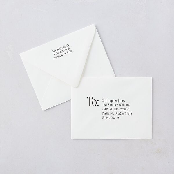 Timeless Happy Holiday Photo Thank You Card Euro Envelopes White Pure White Both Recipient and Return Addresses Luxe Signature