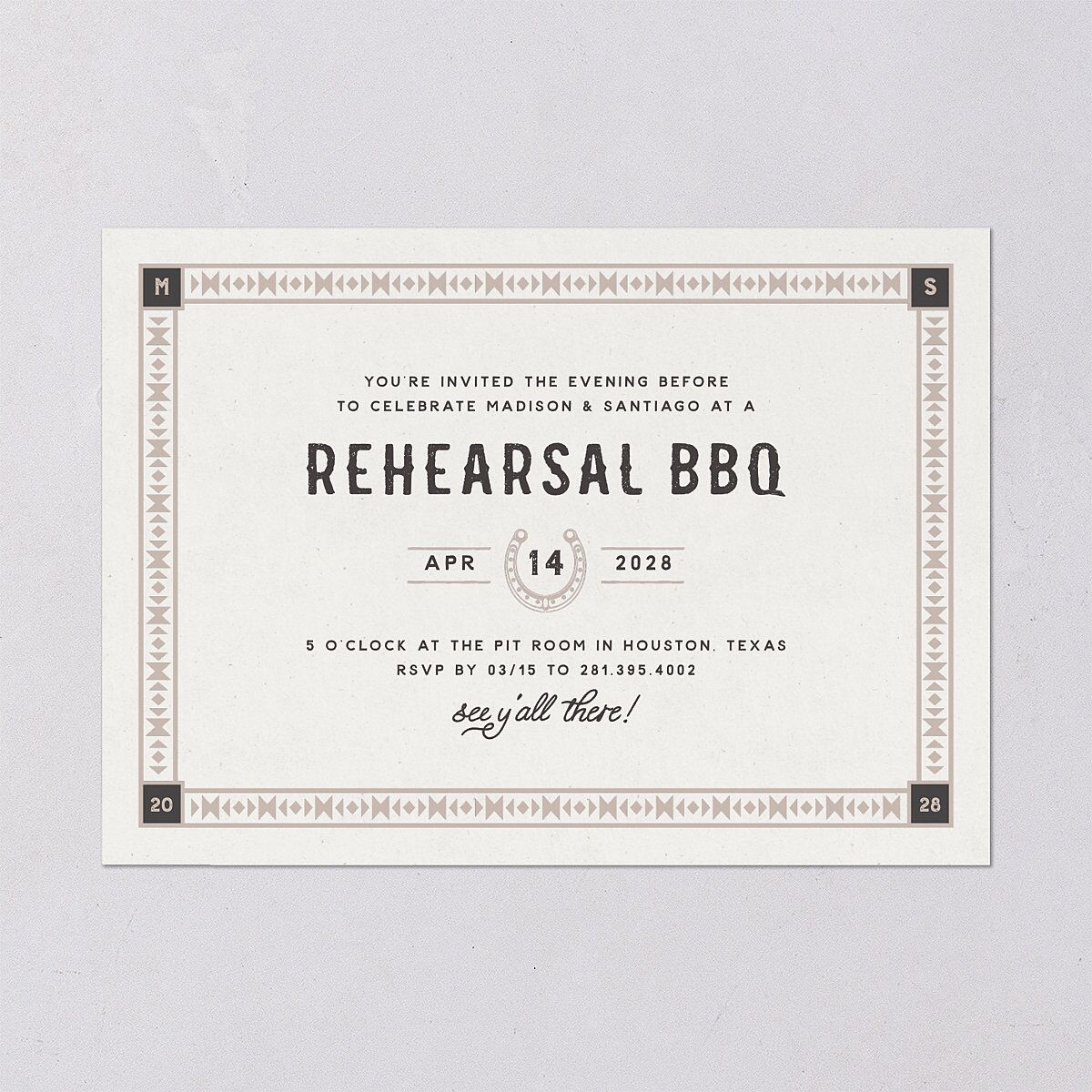 Hitched in Texas Rehearsal Dinner Invitations Charcoal Signature Blank Standard