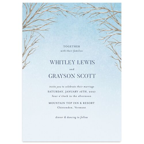 Snowflake Branches Wedding Invitations Baby Blue Signature Blank No Standard