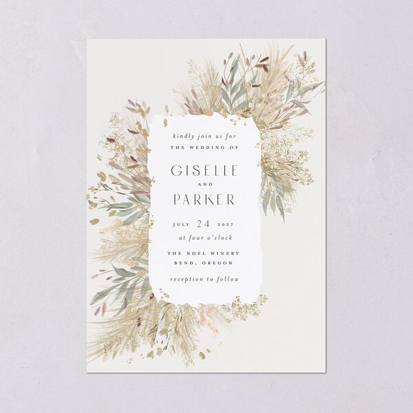 Ethereal Pampas Wedding Invitations Gold Thyme Signature Blank No Standard