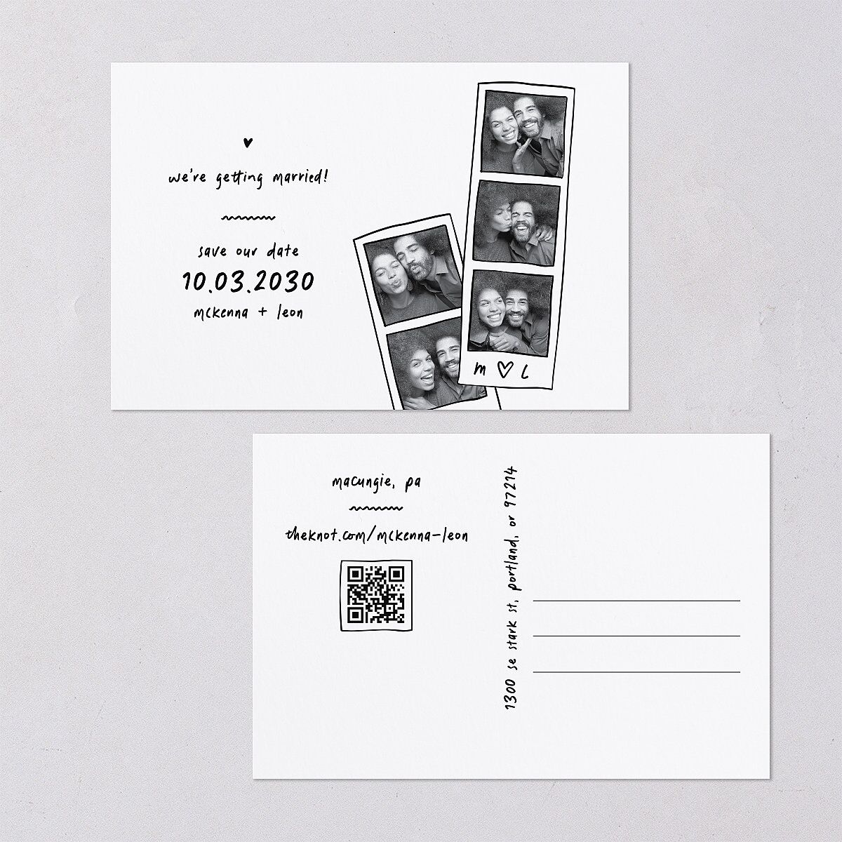 Hand Drawn Photo Strip Save the Date Postcards Pure White