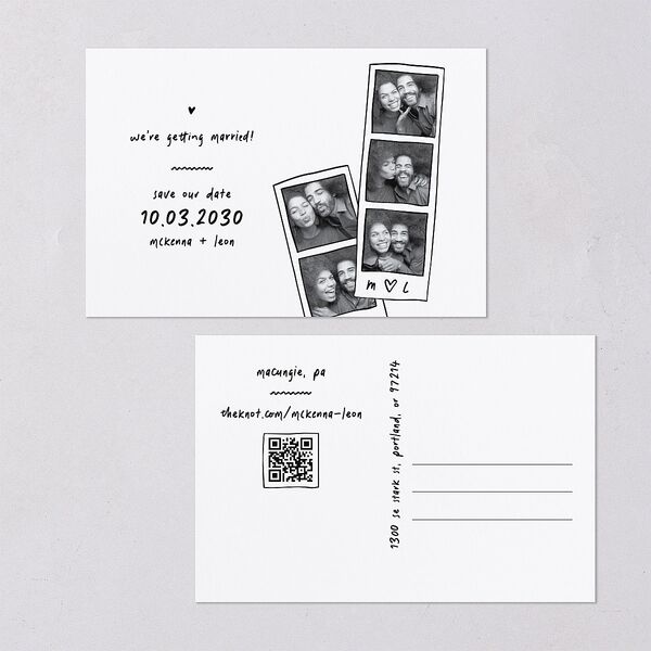 Hand Drawn Photo Strip Save the Date Postcards Pure White