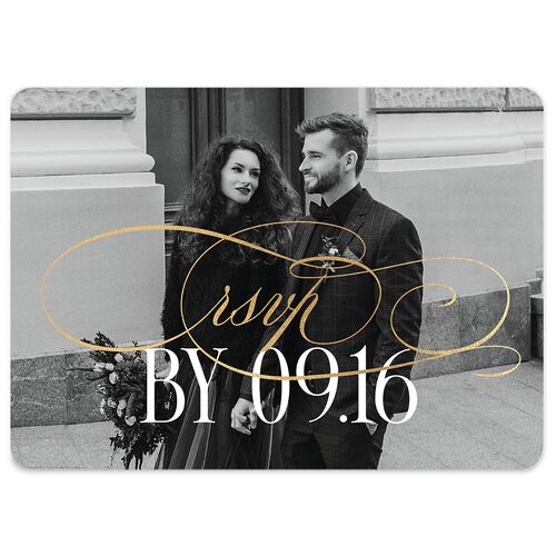 Polished Photo Foil Wedding Response Cards Pure White Gold Signature Rounded