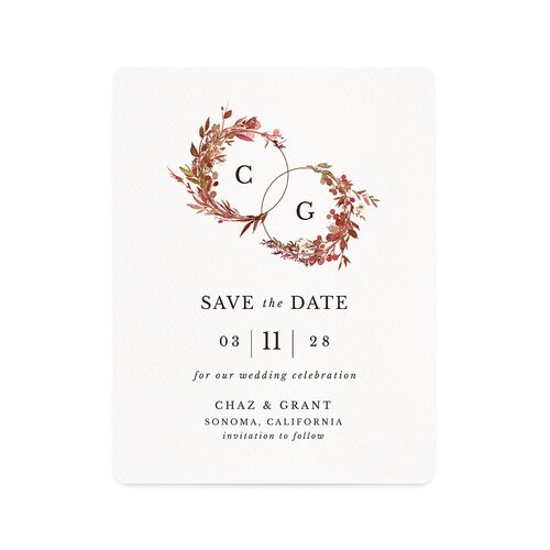 Leafy Hoops Save The Date Magnets Rust Magnet Paper