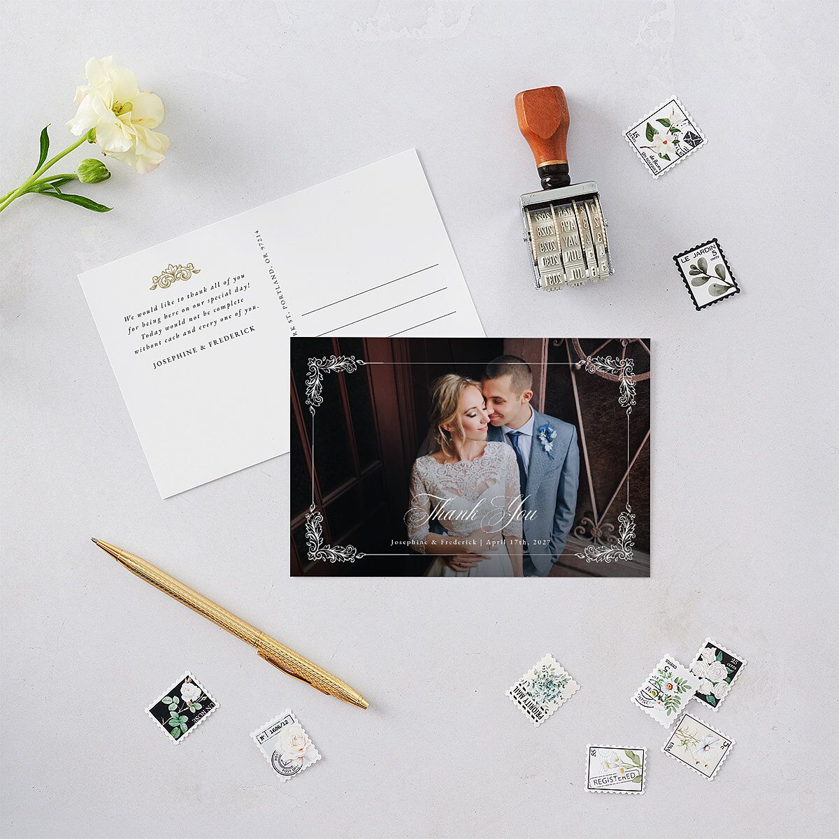 Black Tie Crest Thank You Postcards — view 2