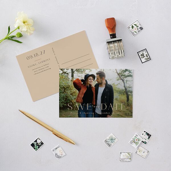 Nordic Folk Save The Date Postcards Latte