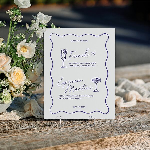 Hand Drawn Wavy Border Standard Bar Tabletop Sign Small Sapphire Standard Indoor Foam Core S Tabletop Bar