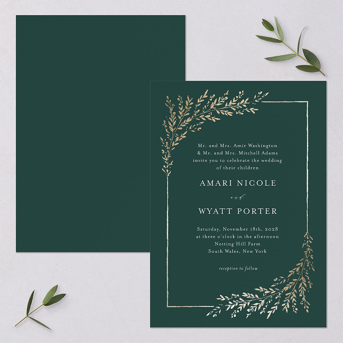 Exquisite Branches Botanical Wedding Invitations Gold Deep Lake Signature Blank No Standard