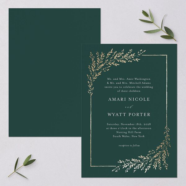 Exquisite Branches Botanical Wedding Invitations Gold Deep Lake Signature Blank No Standard