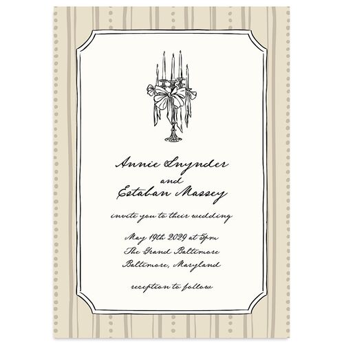 Vintage Candelabra with Bow Wedding Invitations Bisque Signature Blank No Standard