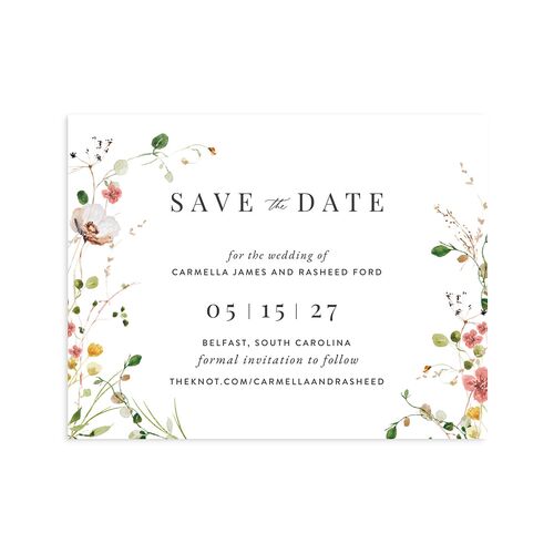 Delicate Wildflower Save the Date Petite Cards Peach Pink Signature smooth Blank No Standard