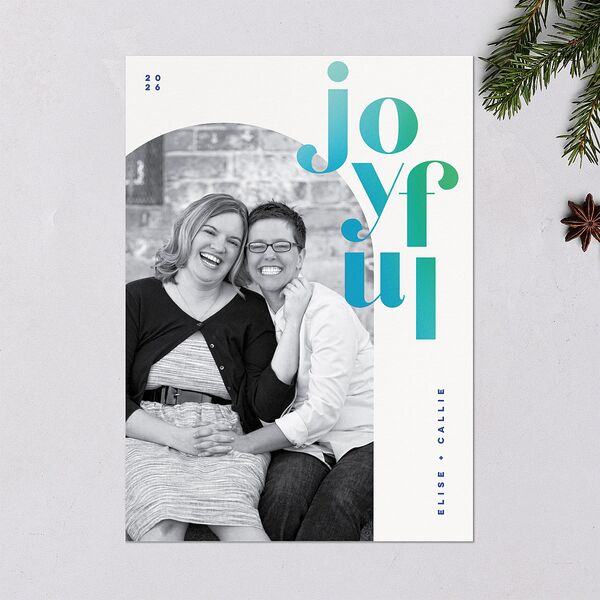 Joyful Gradient Holiday Cards Sapphire Signature Blank Standard Portrait
