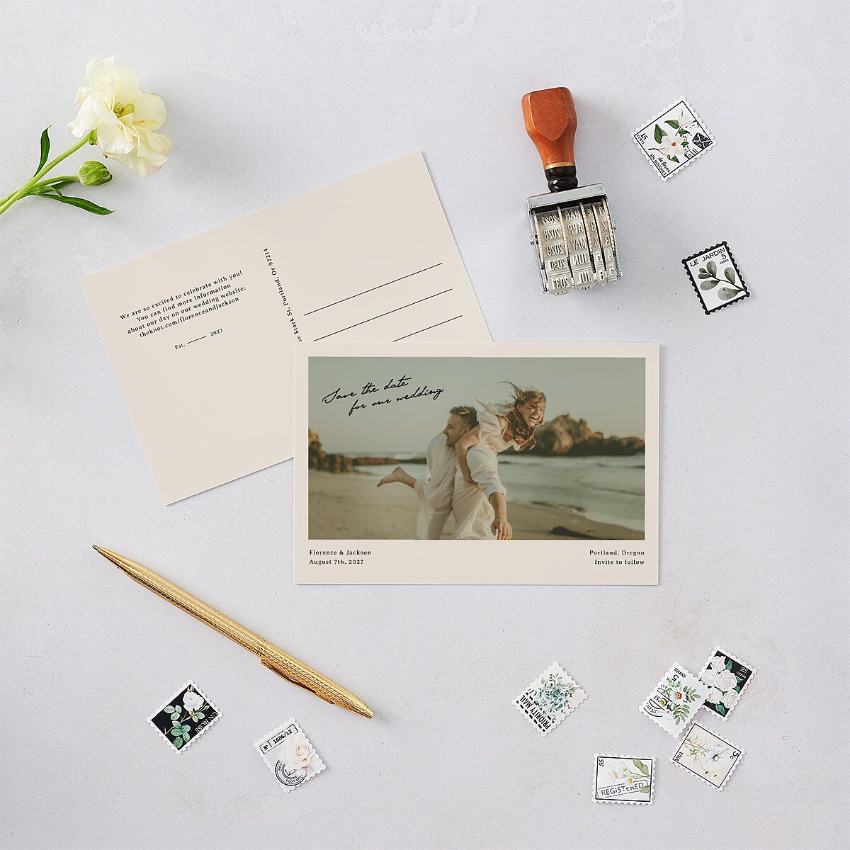 Vintage Film Photo Save the Date Postcards Sand