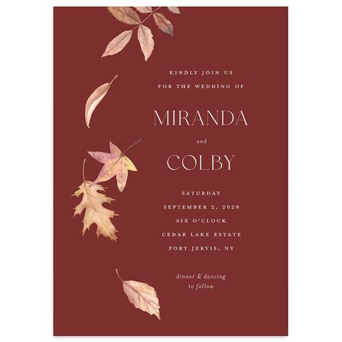 Falling Leaves Wedding Invitations Rust Signature Blank No Standard