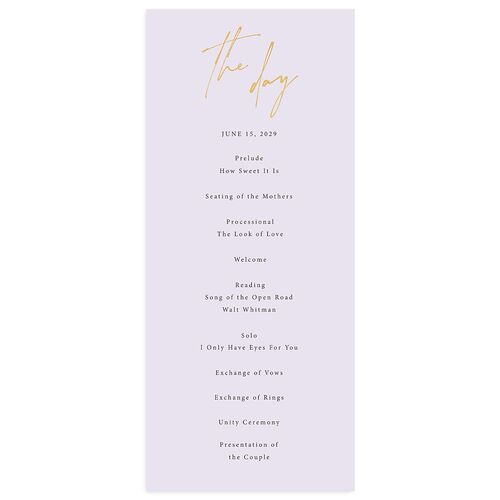 Just Love Wedding Programs Gold Sheer Lilac Signature