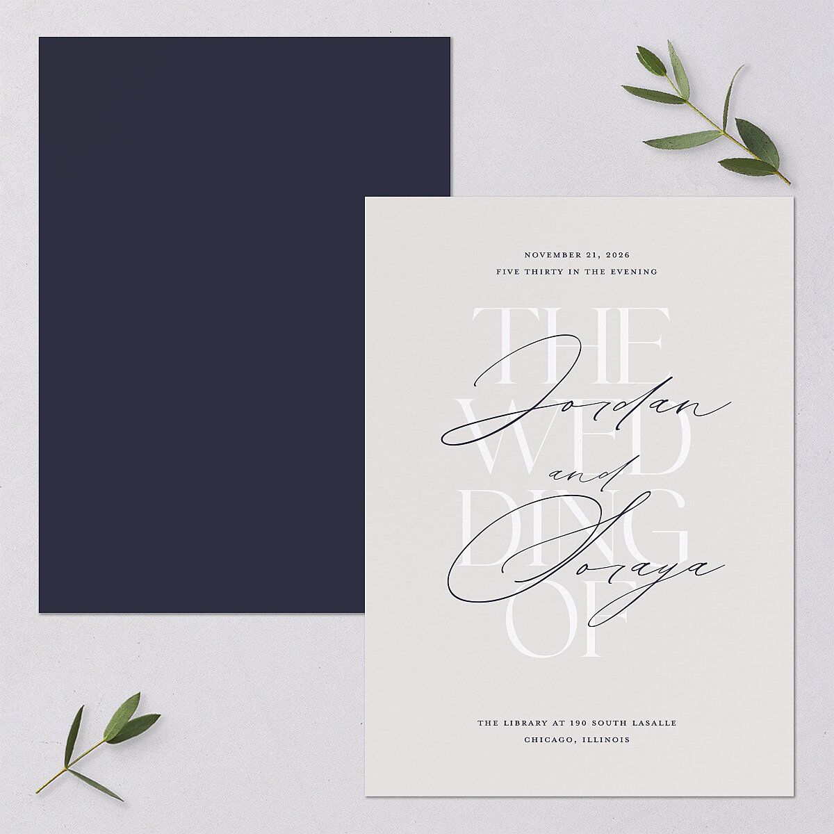 Overlay Wedding Invitations Dark Navy Signature Blank No Standard