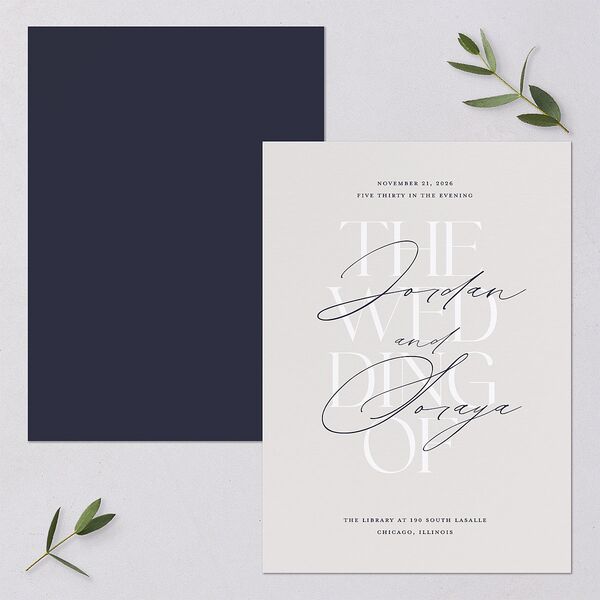 Overlay Wedding Invitations Dark Navy Signature Blank No Standard