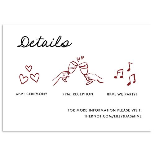 Hand Drawn Heart Photo Wedding Event Detail Cards Maroon Signature Standard