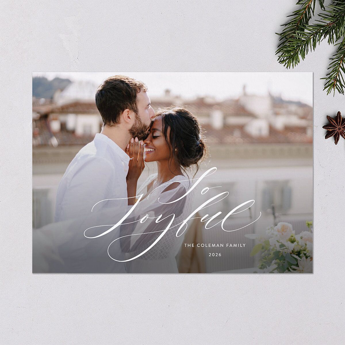 Joyful Script Holiday Cards Ruby Signature Blank Standard Landscape