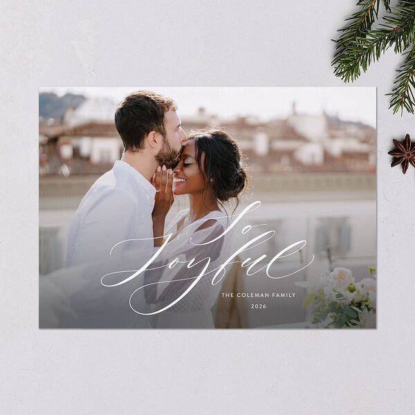 Joyful Script Holiday Cards Ruby Signature Blank Standard Landscape
