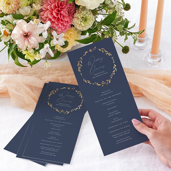 Stefana Crowns Wedding Programs Gold Moody Blue Signature