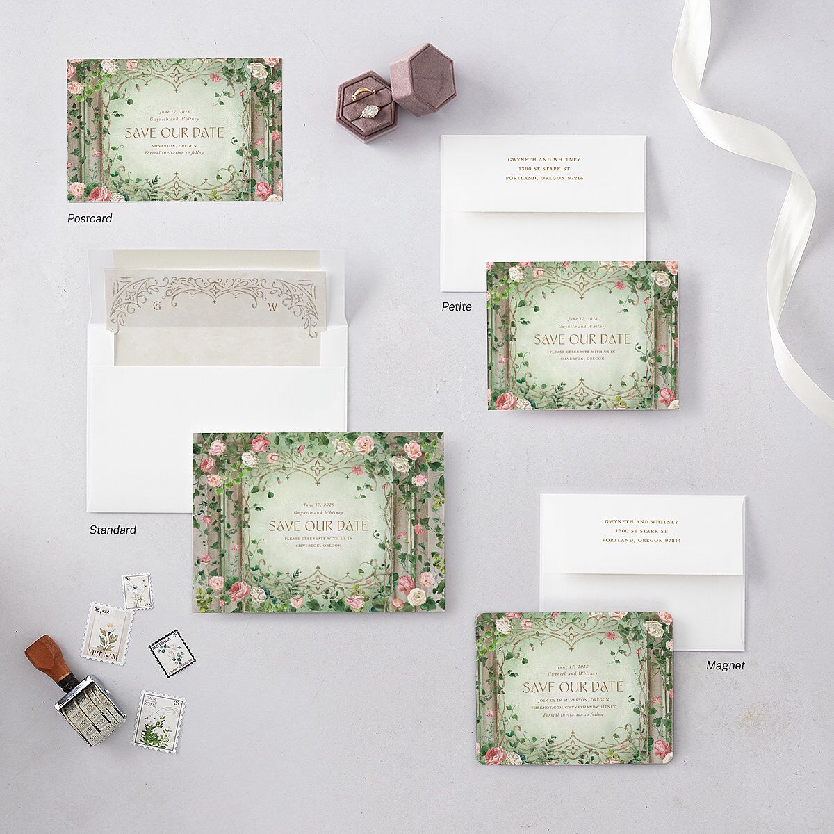 Fairytale Garden Save the Date Cards Sage Signature smooth Blank No Standard