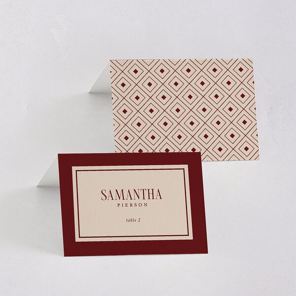 Elegant Diamond Pattern Place Cards Burgundy Signature