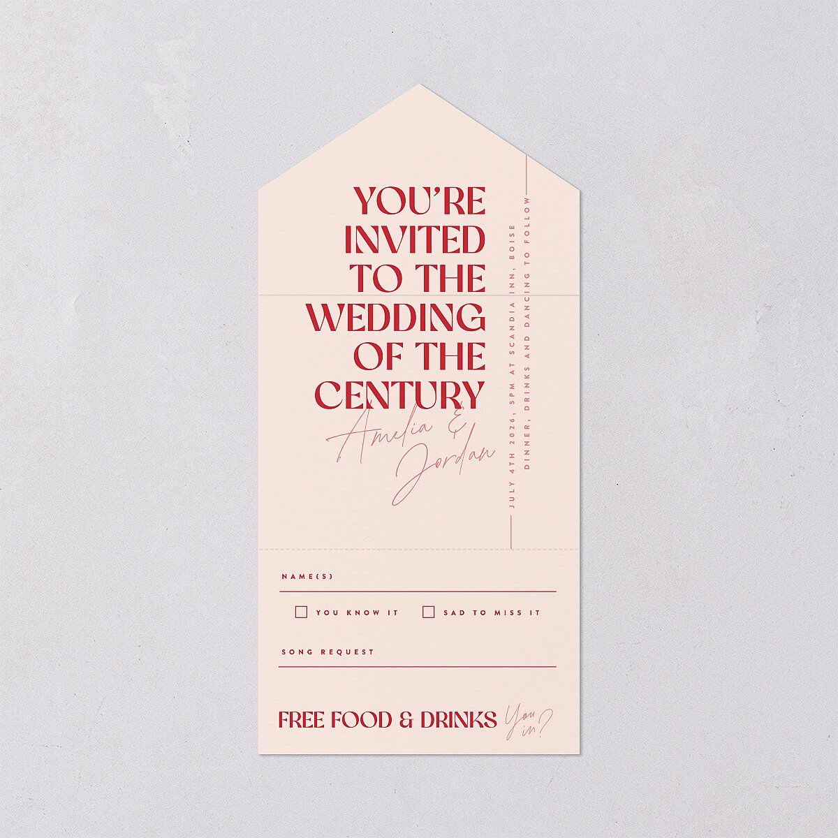 Wedding Of The Century All-in-One Wedding Invitations Rose Pink Signature Light Both Recipient and Return Addresses No