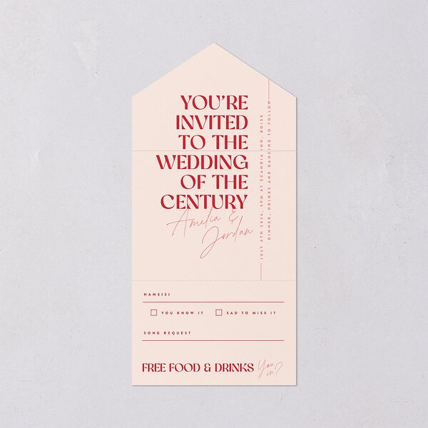 Wedding Of The Century All-in-One Wedding Invitations Rose Pink Signature Light Both Recipient and Return Addresses No